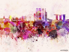 Bild på Singapore V2 skyline in watercolor background